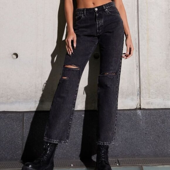 Garage Ripped Black Boyfriend Jeans - Size 1 - Picture 1 of 3
